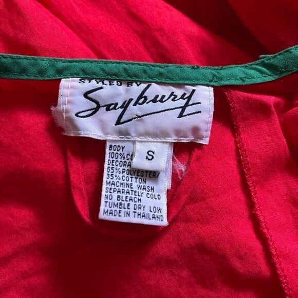 Vintage 1970s Womens Saybury Red Floral Duck Embroidered Cottagecore Dress Sz M - Picture 2 of 7